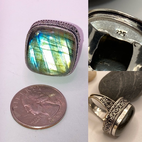 |~| Mystical Labradorite Gemstone Chunky Handmade Ring Sz 9.5 - Picture 3 of 5
